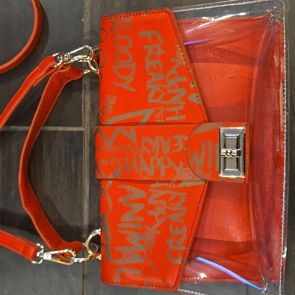 Unbranded Handbags - Trendy Red And Clear Geaffitti Crossbody Bag